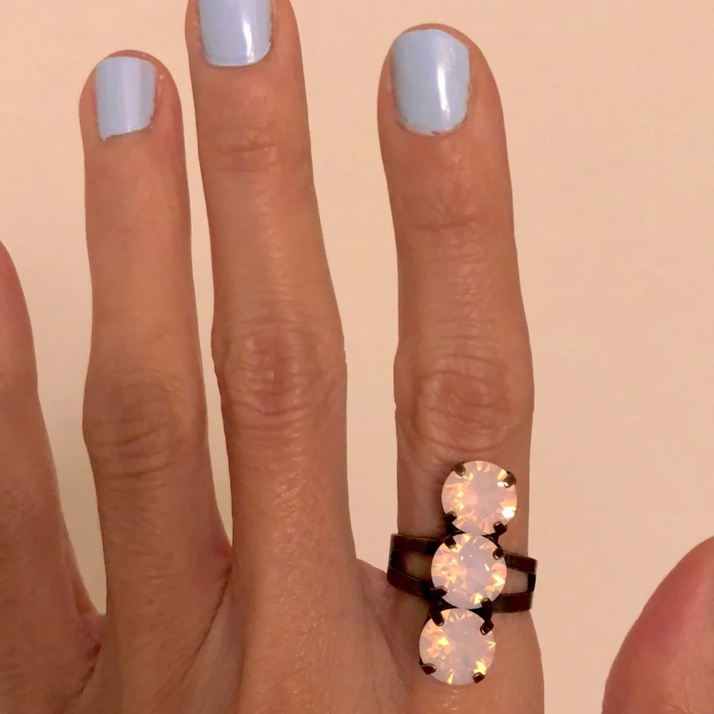 Pink Opal + Antique Brass Crystal Statement Ring